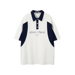 Contrast color lapel short sleeves