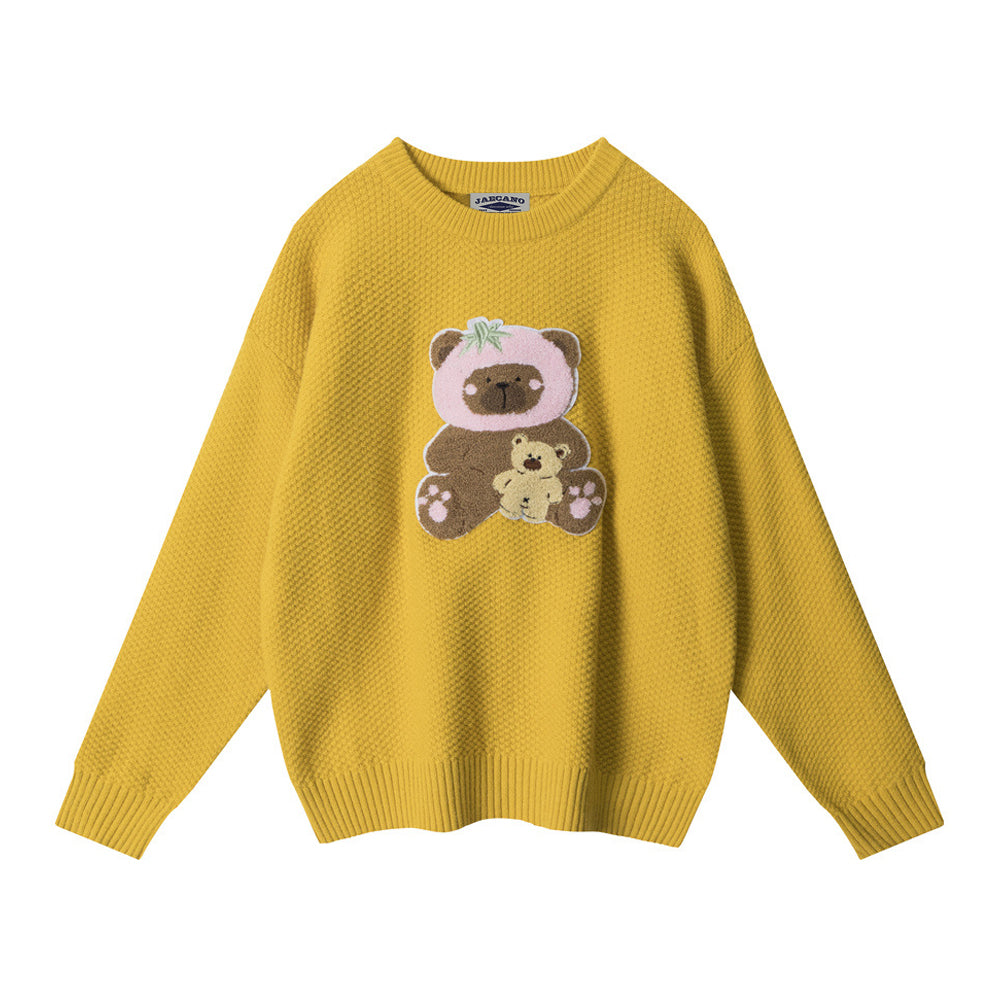 Crew neck bear knit sweater