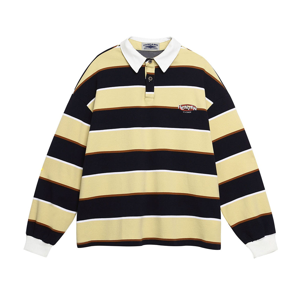 條紋撞色翻領衛衣