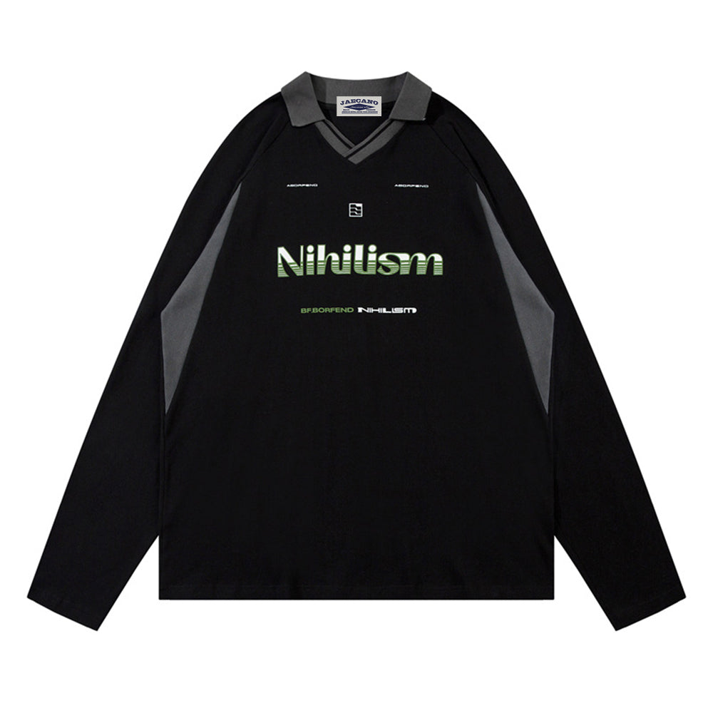 復古運動風撞色拼接長袖