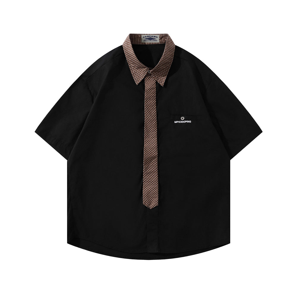 Retro patchwork short-sleeved shirt