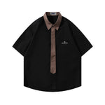 Retro patchwork short-sleeved shirt