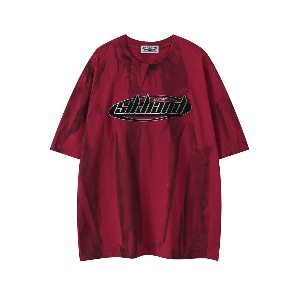 Tie-dye embroidered short sleeves