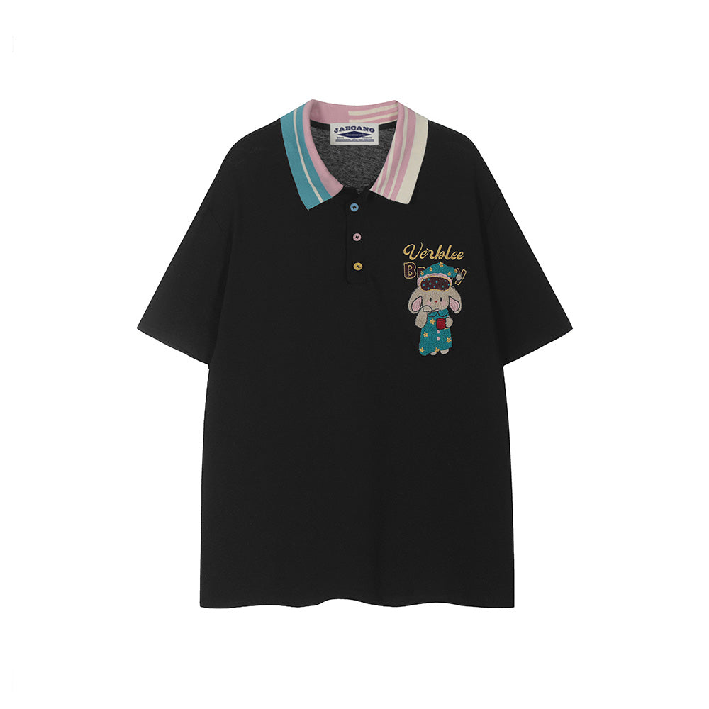 Colorblock lapel short sleeves