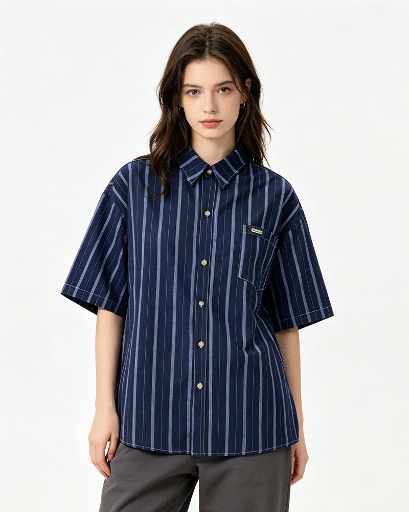 Simple striped short-sleeved shirt