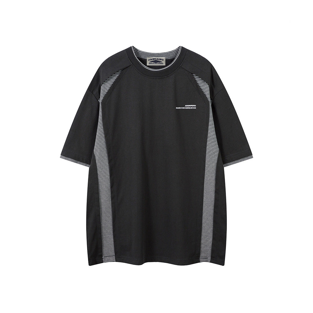 대조적인 컬러 스티칭 짧은 소매