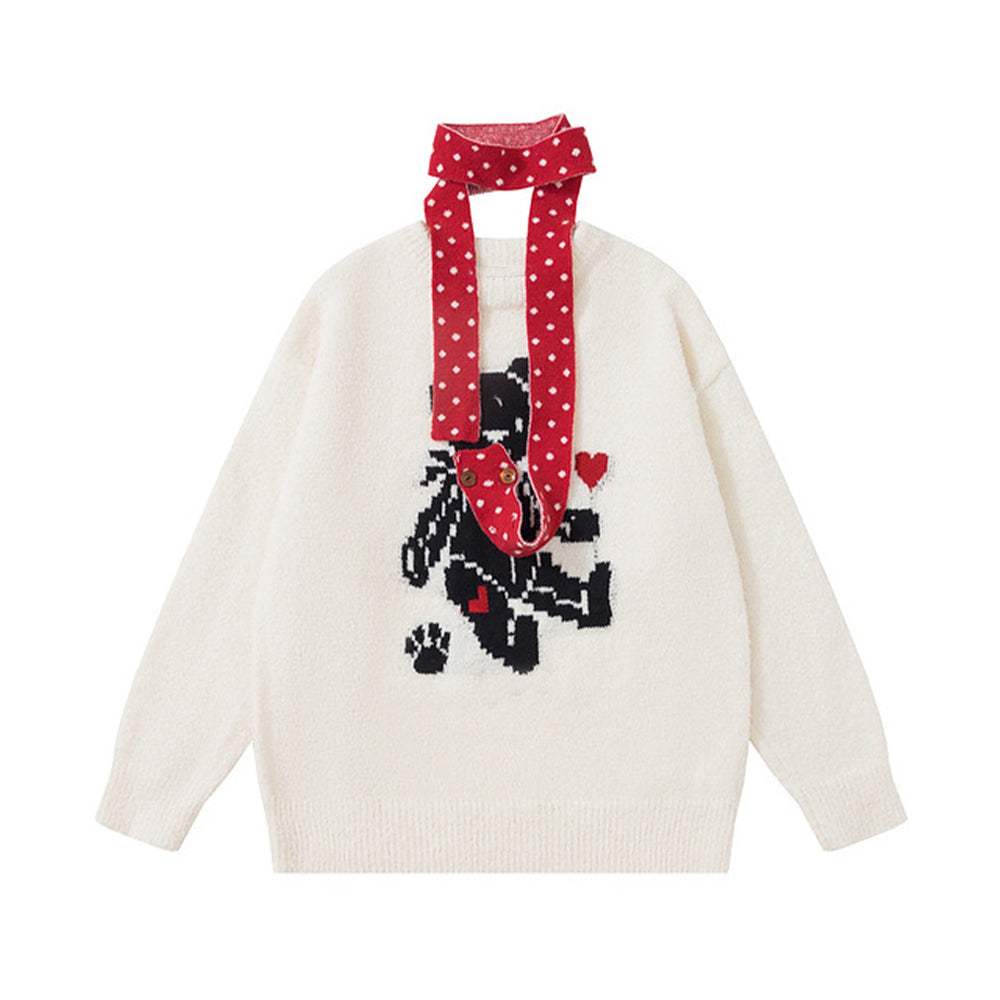 圓領小熊愛心針織衫
