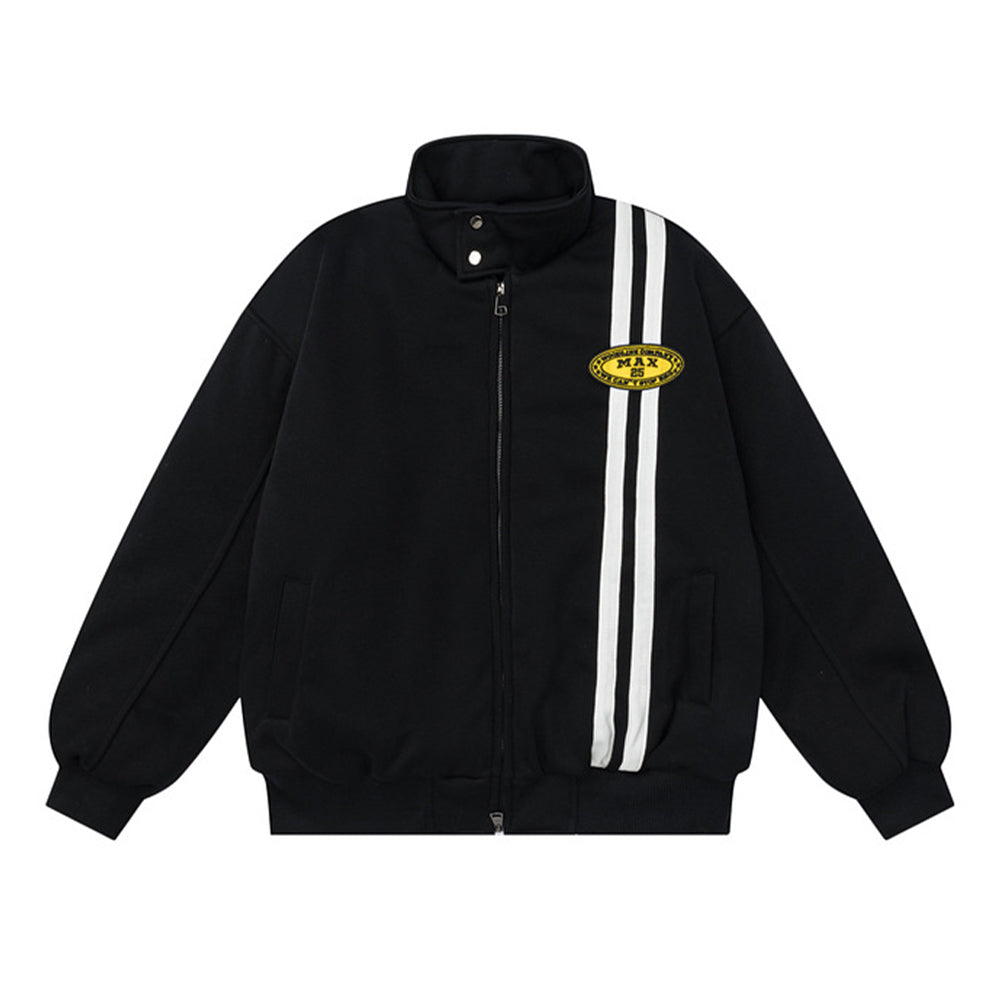 Embroidered striped stand-up collar coat