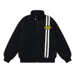 Embroidered striped stand-up collar coat