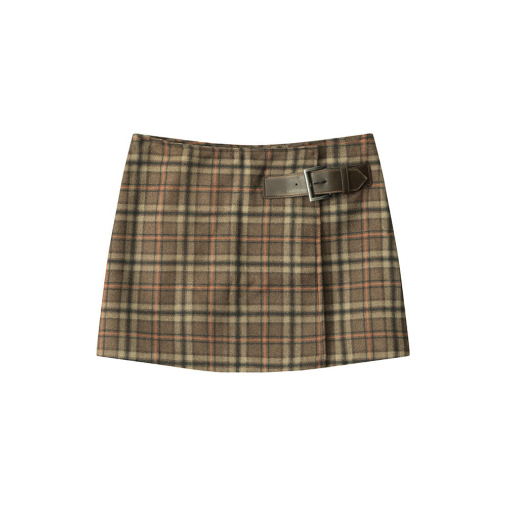 레트로 플레드 로우웨이스트 스커트