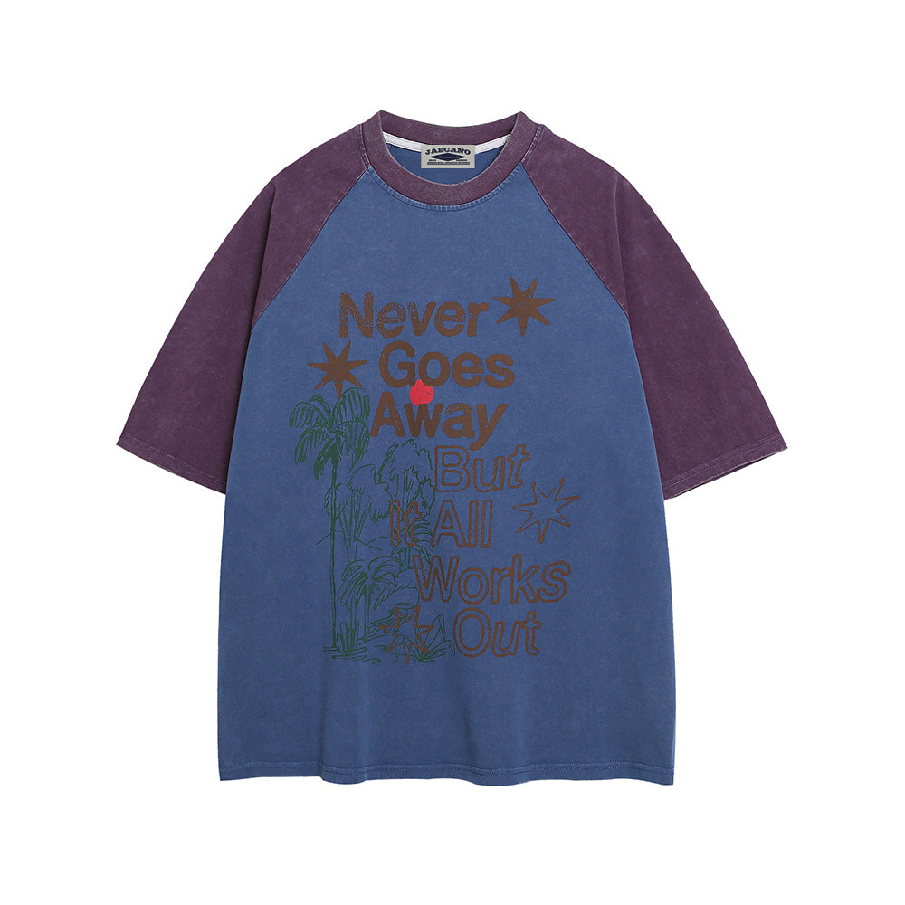 레터 프린트 컬러블록 반팔