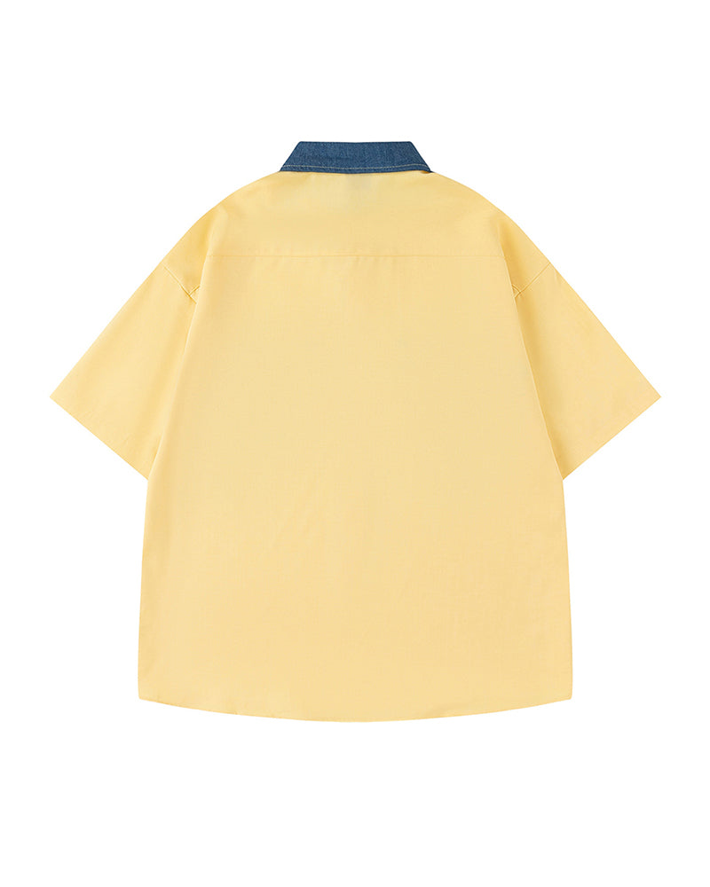 Contrast color stitching cute short sleeve shirt