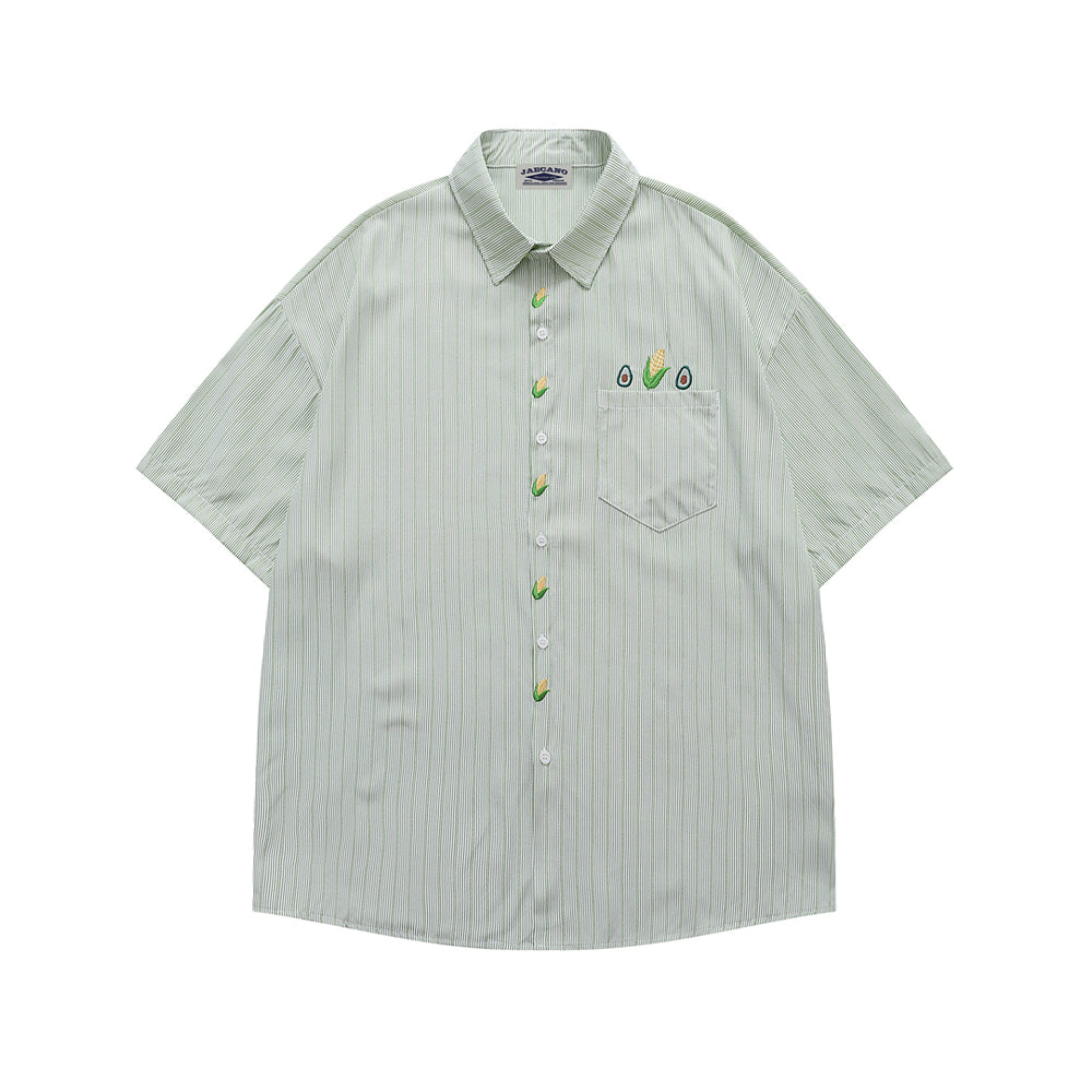 embroidered striped short-sleeved shirt