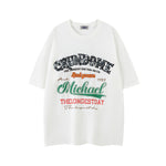 레터 패치가 있는 커플 반팔 티셔츠