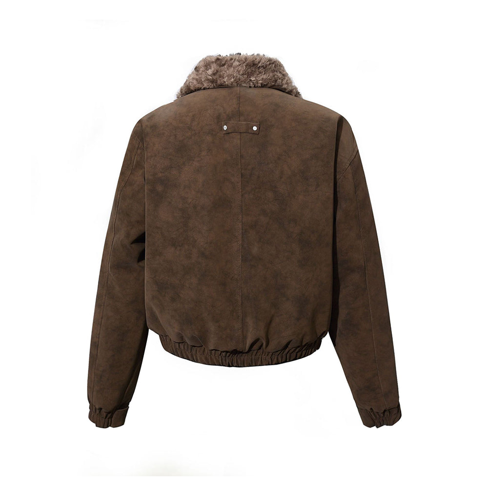 Retro-style short coat with fur collar