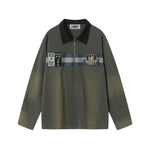 Washed embroidered lapel long sleeves