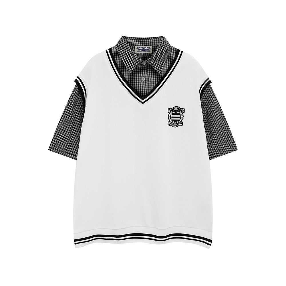 레트로 가짜 투피스 반팔