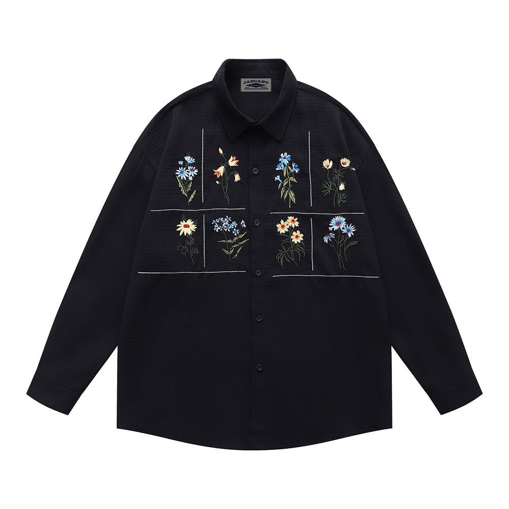 Floral embroidered long-sleeved shirt