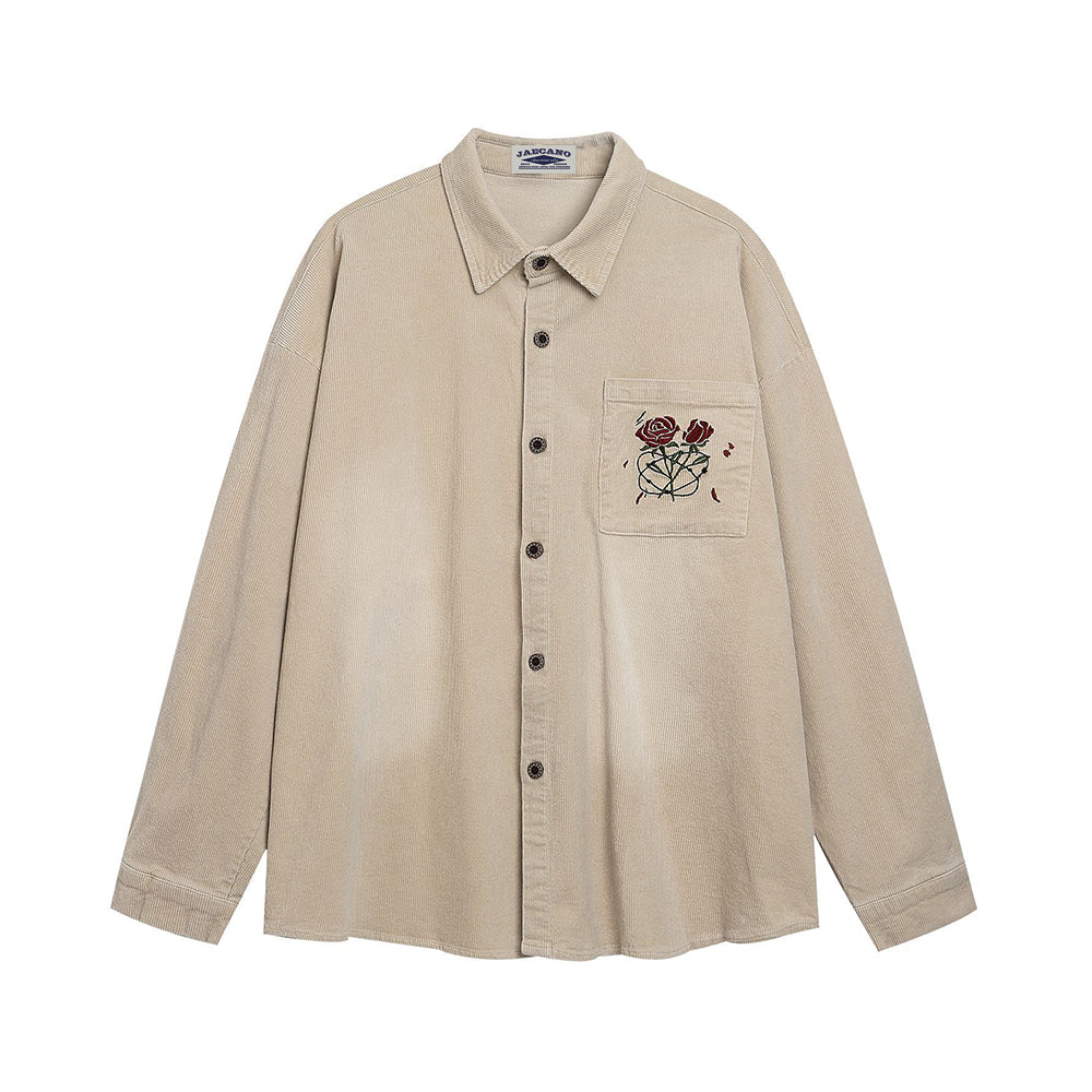 Rose embroidered long-sleeved shirt