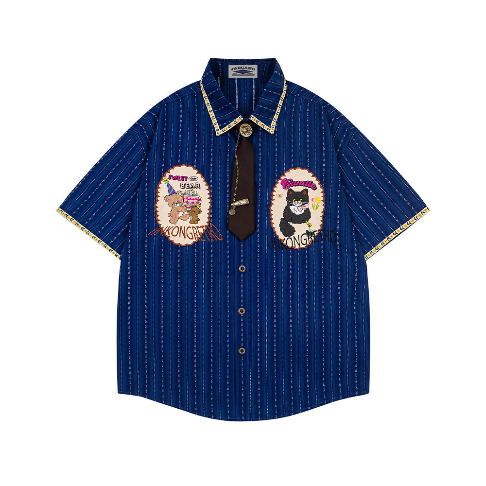 Cartoon Embroidered Short-Sleeve Shirt