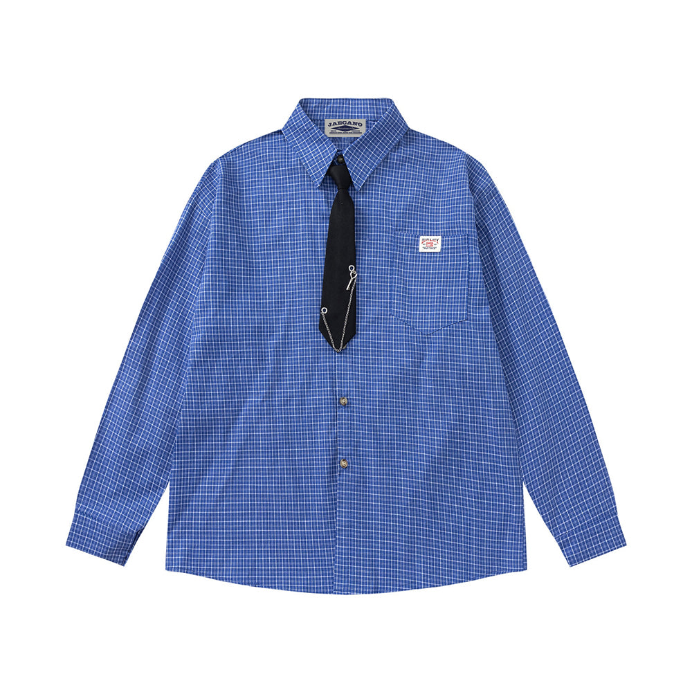 復古格子長袖襯衫