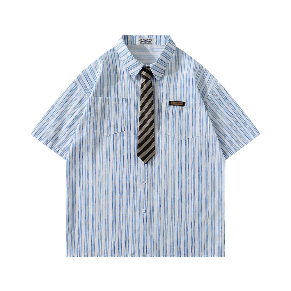 Striped Tie Short Sleeve Shirt