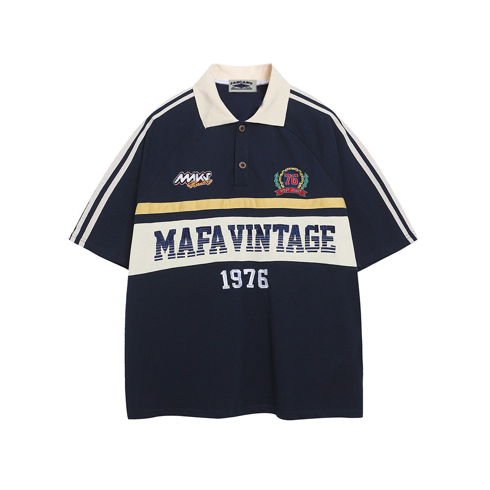 Contrast color lettering short sleeve shirt