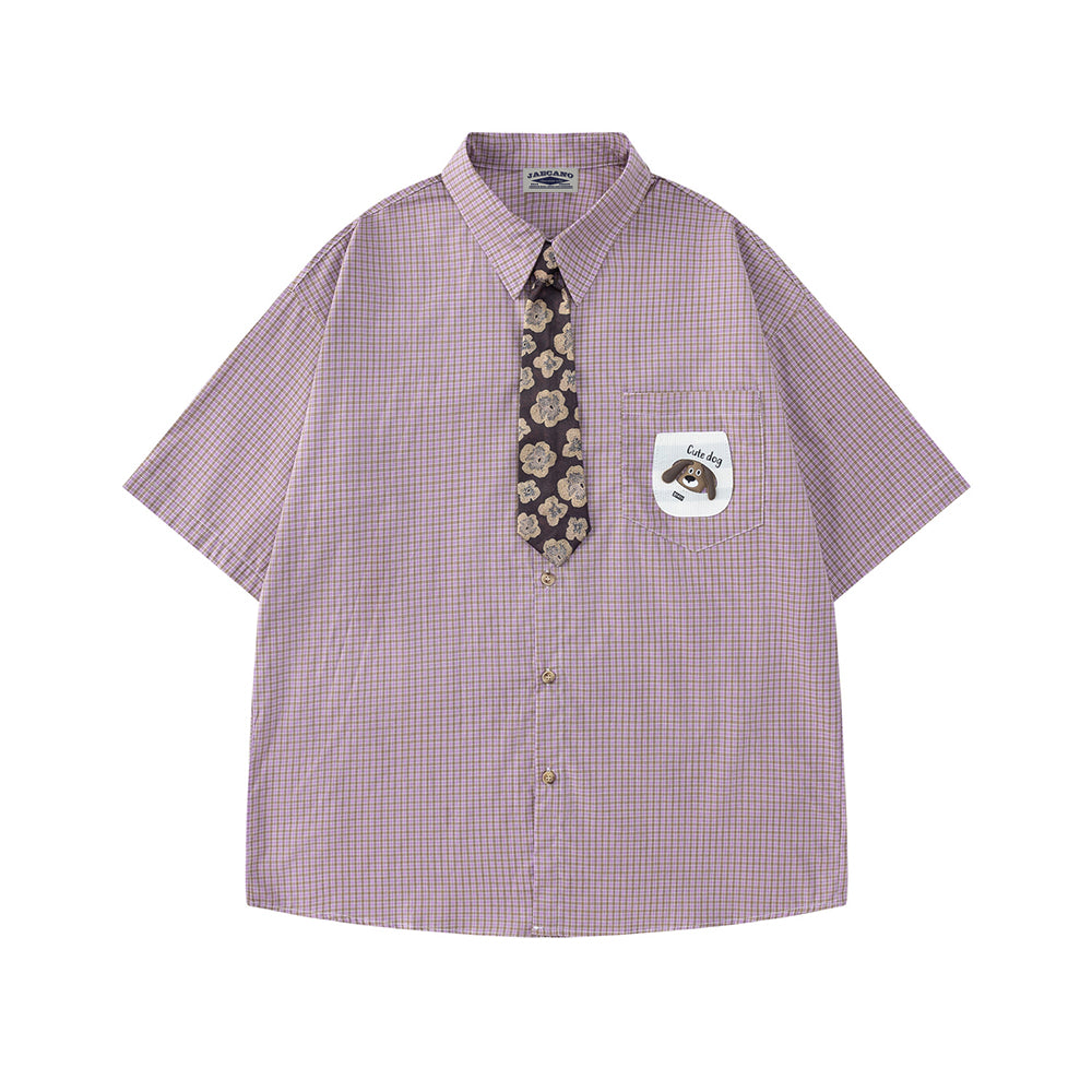 復古格紋短袖襯衫