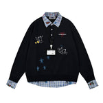 Cute cat embroidery fake two-piece sweatshirt