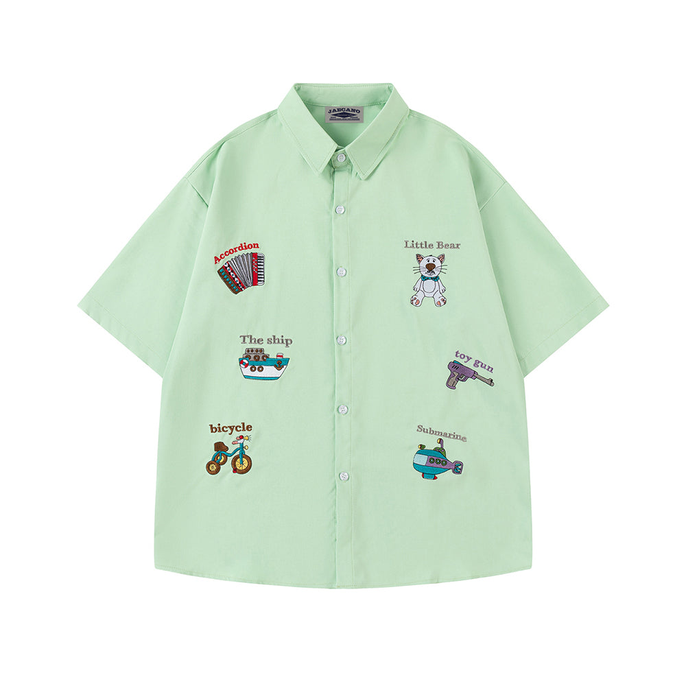 Embroidered Puppy Short Sleeve Shirt