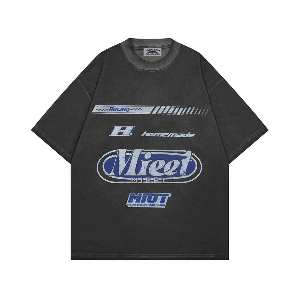 레트로 프린트 라운드넥 반팔