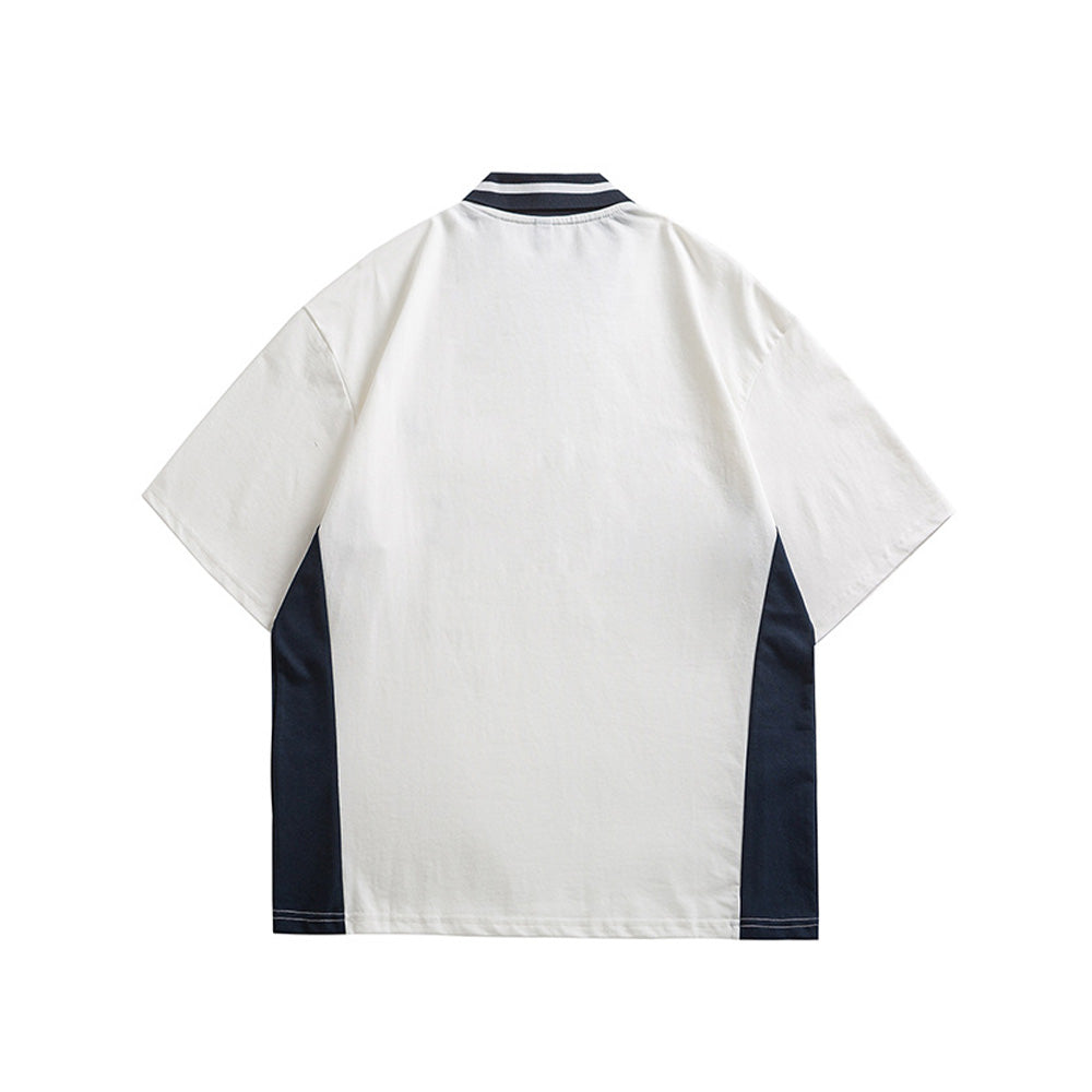 Contrast color stitching polo short sleeves