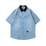 Retro patchwork short-sleeved shirt