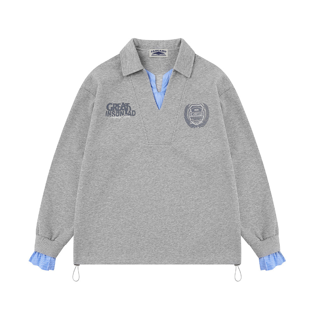 Badge Print Faux Two-Piece Sweatshirt