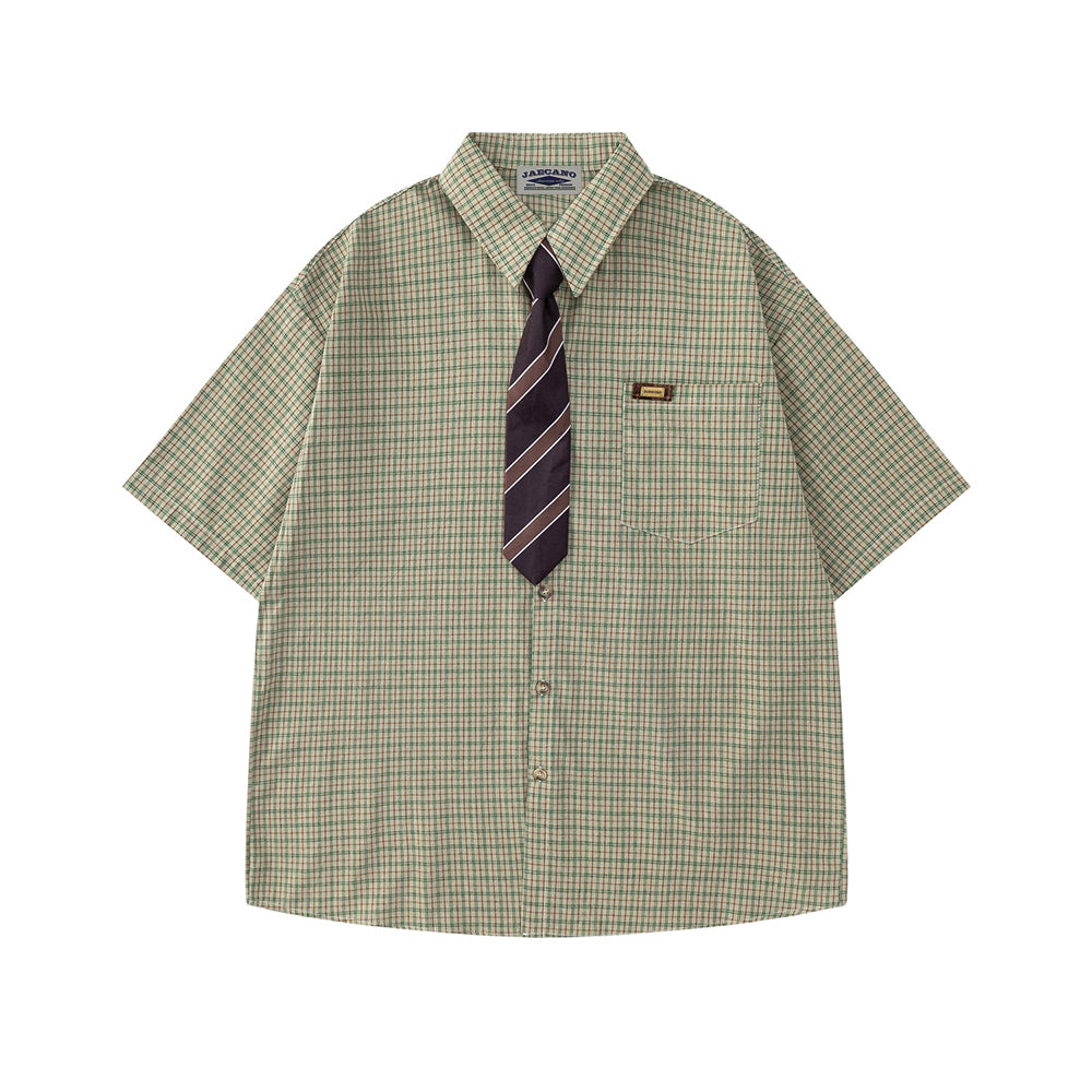 簡約格紋短袖襯衫