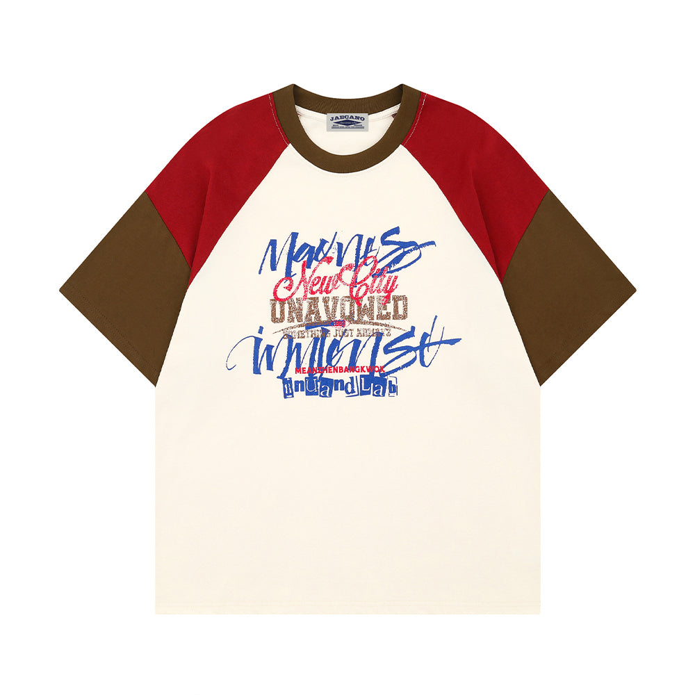 느슨한 대조적인 색상 디자인의 짧은 소매