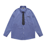 Embroidered plaid long-sleeved shirt