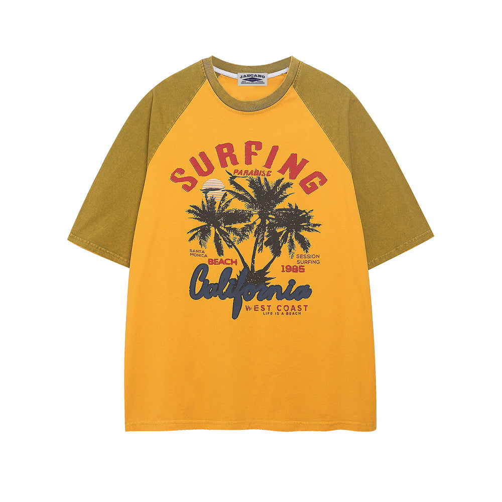 레트로 콘트라스트 래글런 반소매