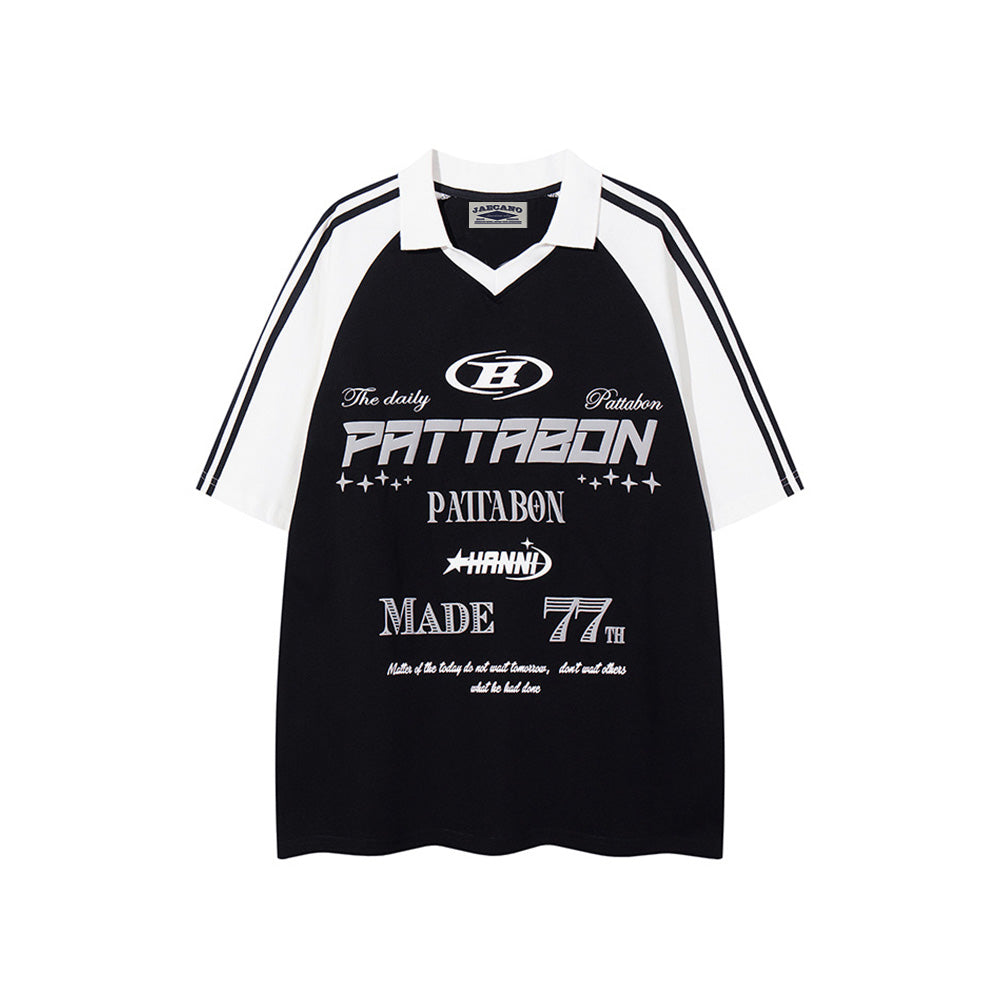 레트로 콘트라스트 프린트 반소매