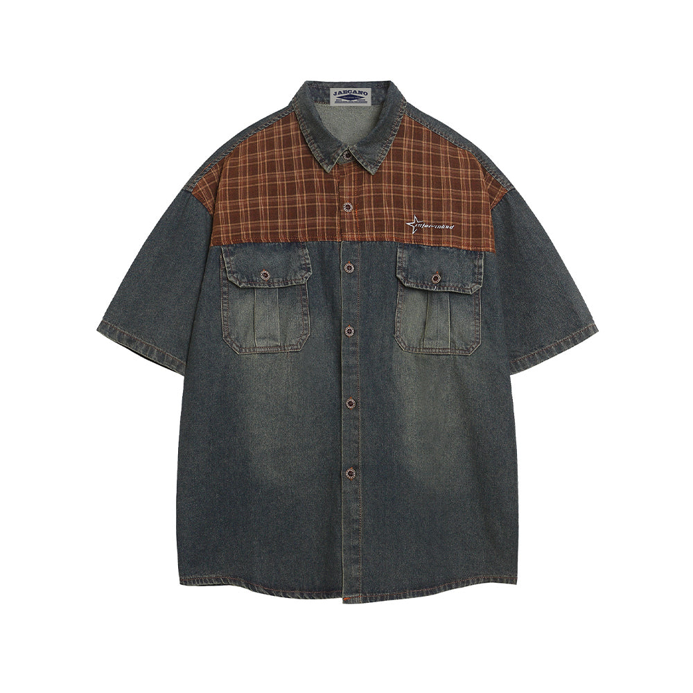Washed panel denim shirt