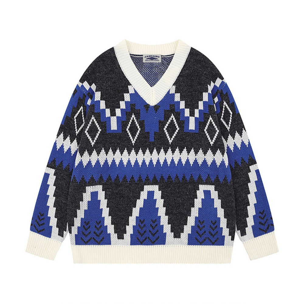 Loose diamond-patterned thickened sweater