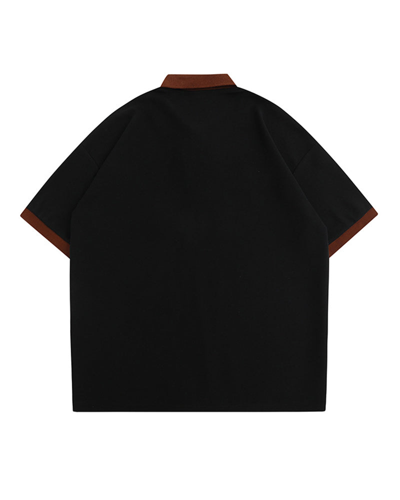 아메리칸 레트로 힙합 자수 문자 반팔