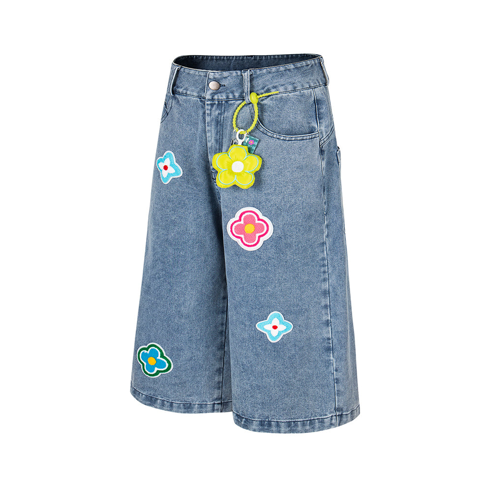 Floral embroidered cropped jeans