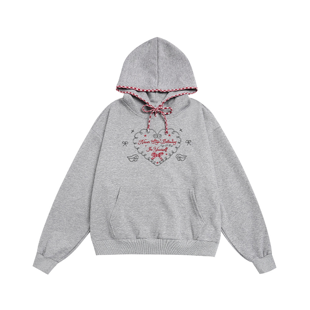 Heart embroidered hooded sweatshirt