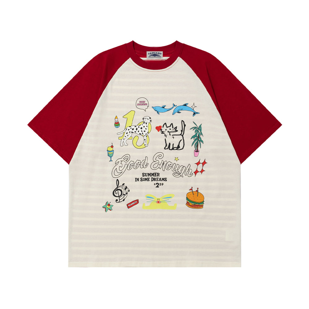 Retro contrast color cute kitten short sleeves