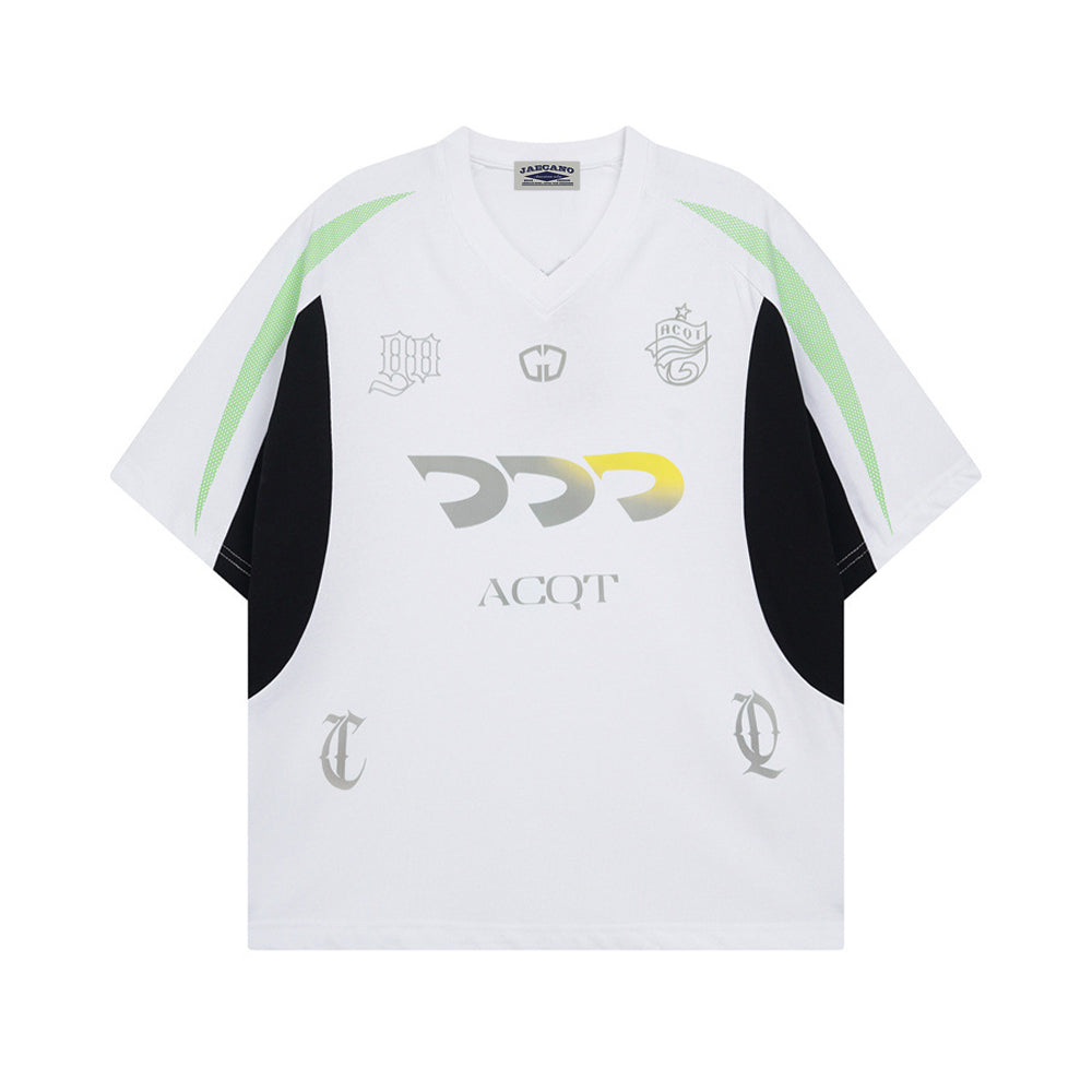 Retro contrast patchwork short sleeves