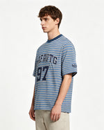 Embroidered striped short-sleeved shirt