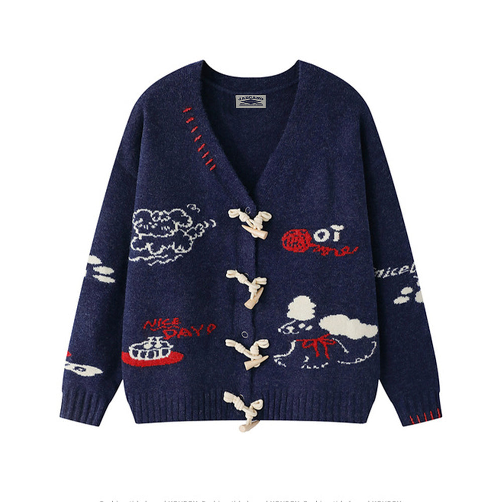 V넥 자카드 스웨터