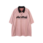 Contrast color letter lapel short sleeves