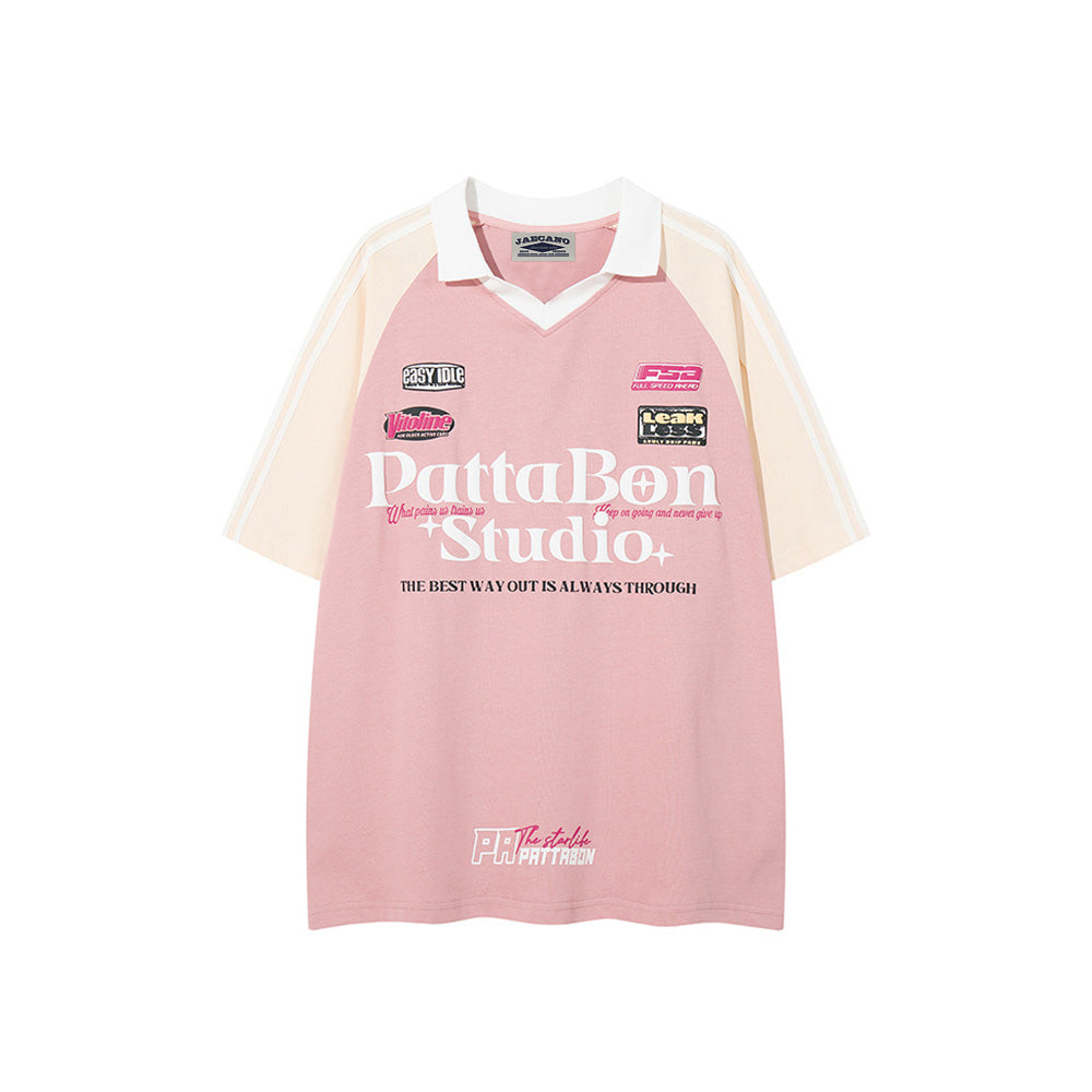 콘트라스트 컬러 캐주얼 프린트 반팔